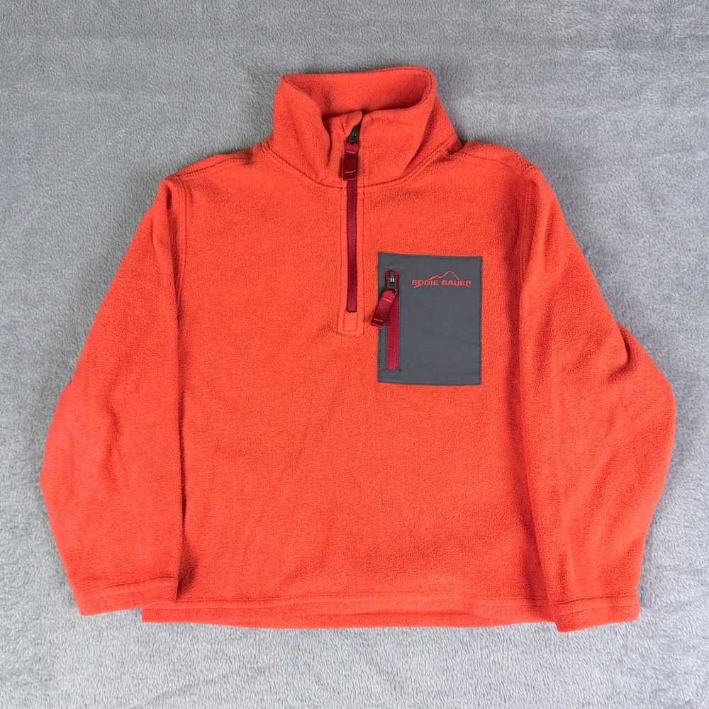 Eddie Bauer Boys Orange Fleece Quarter Zip Pullover Sweater Size XS 4 5‎ 73T